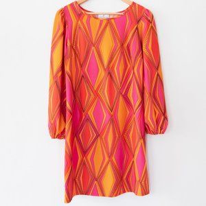 Judy Connally Long Sleeve Geometric Print Shift Dress with Elastic Cuffs
